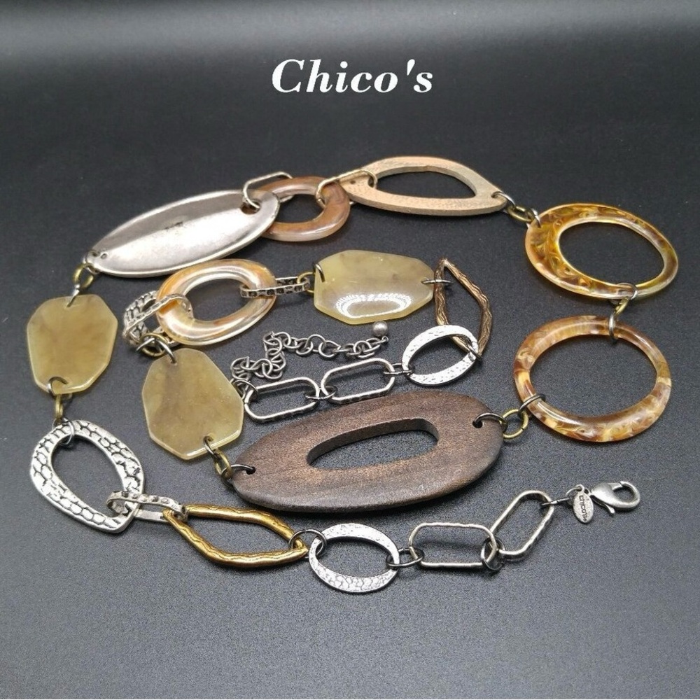Chico's Wood Silver Lucite Looped Belt, 48 Inches